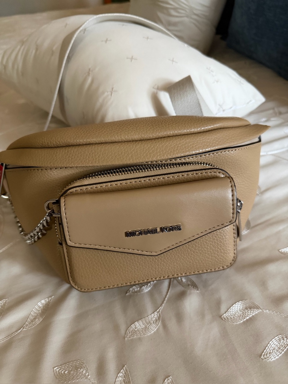 Michael Kors Tan Leather Crossbody Belt Bag with Front Pocket